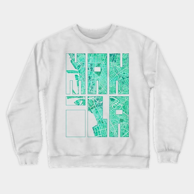 Manila, Philippines City Map Typography - Watercolor Crewneck Sweatshirt by deMAP Studio